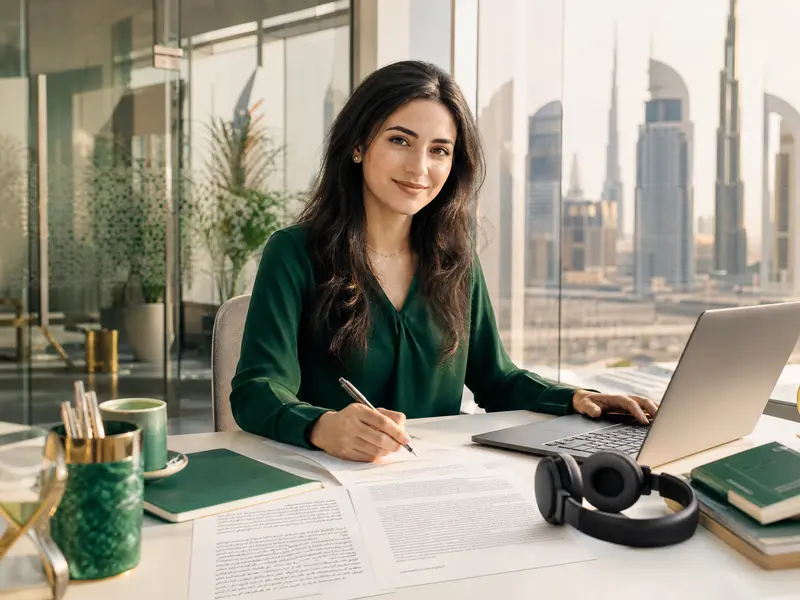 Translator preparing certified documents in Dubai